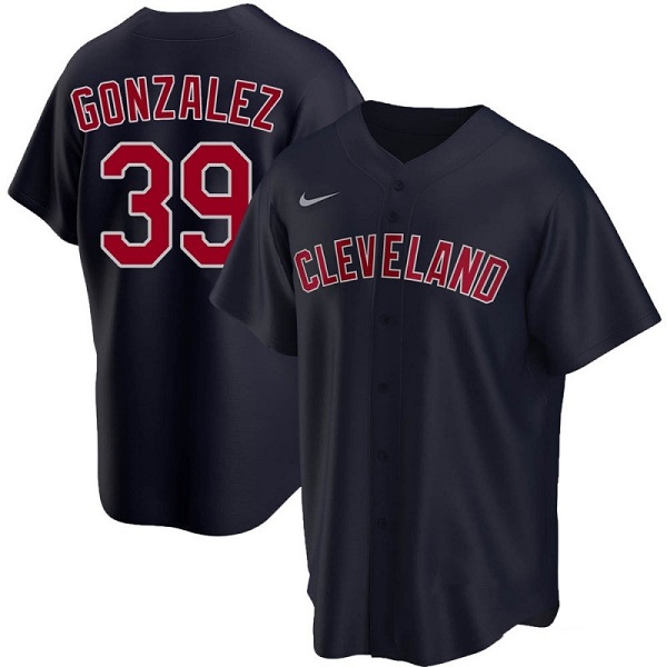 Men's Cleveland Guardians #39 Oscar Gonz??lez Navy Cool Base Stitched Jersey